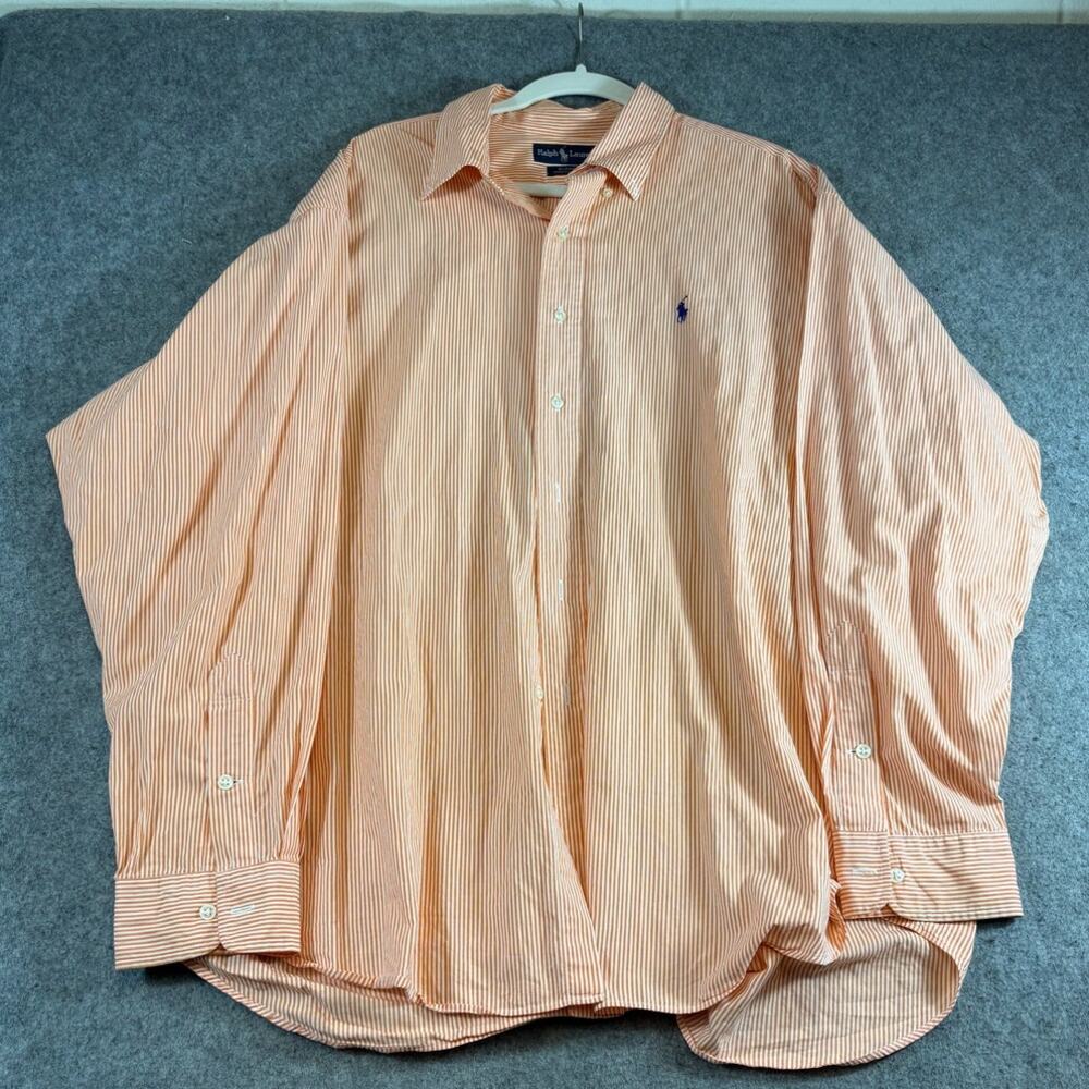 Ralph Lauren Blake Button Up Shirt Mens Orange Striped Long Sleeve Office 2XL